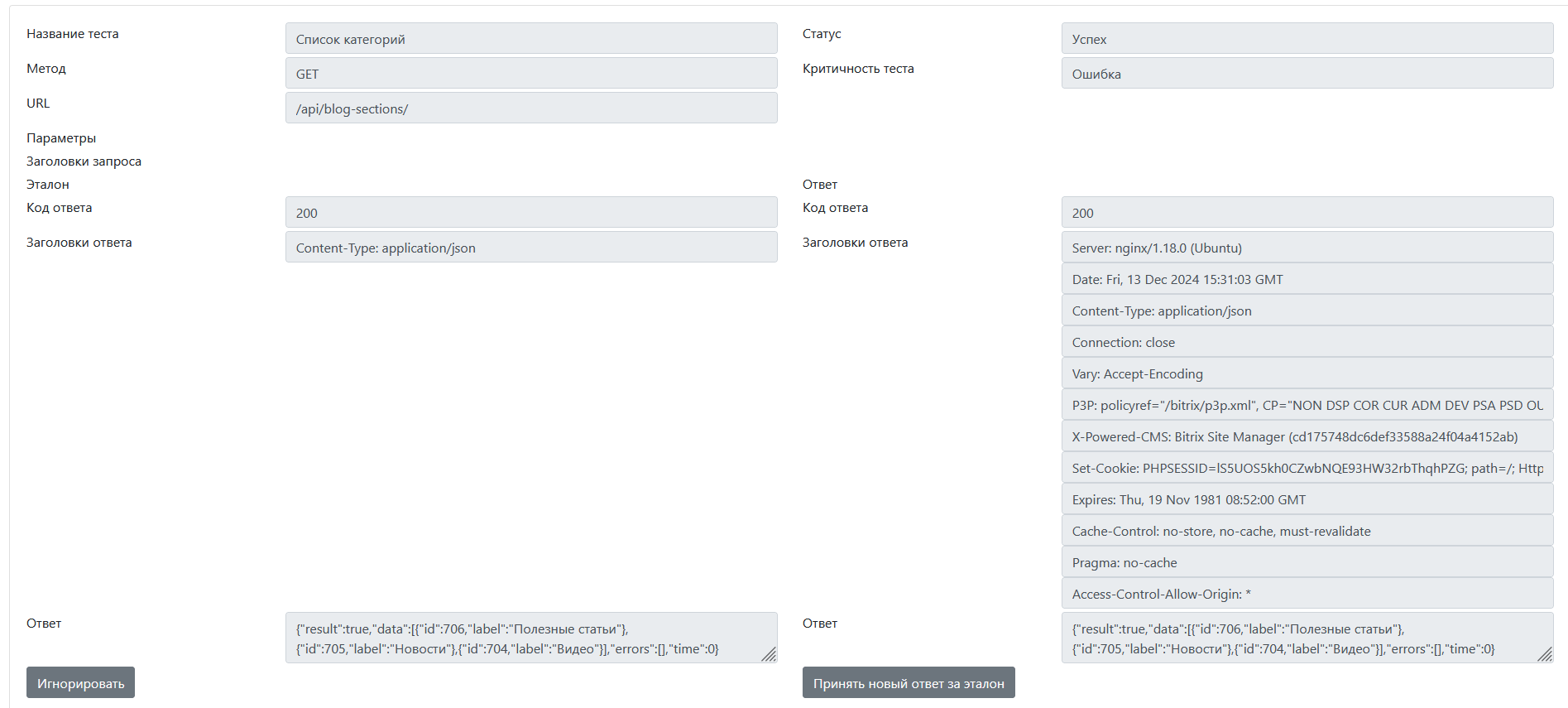 Список тестов