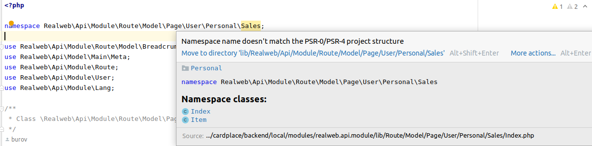 PhpStorm linter error